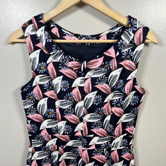 Boden Martha Sheath Dress Size 6R Blue Retro Mod Twee Work Career Floral - Picture 7 of 8